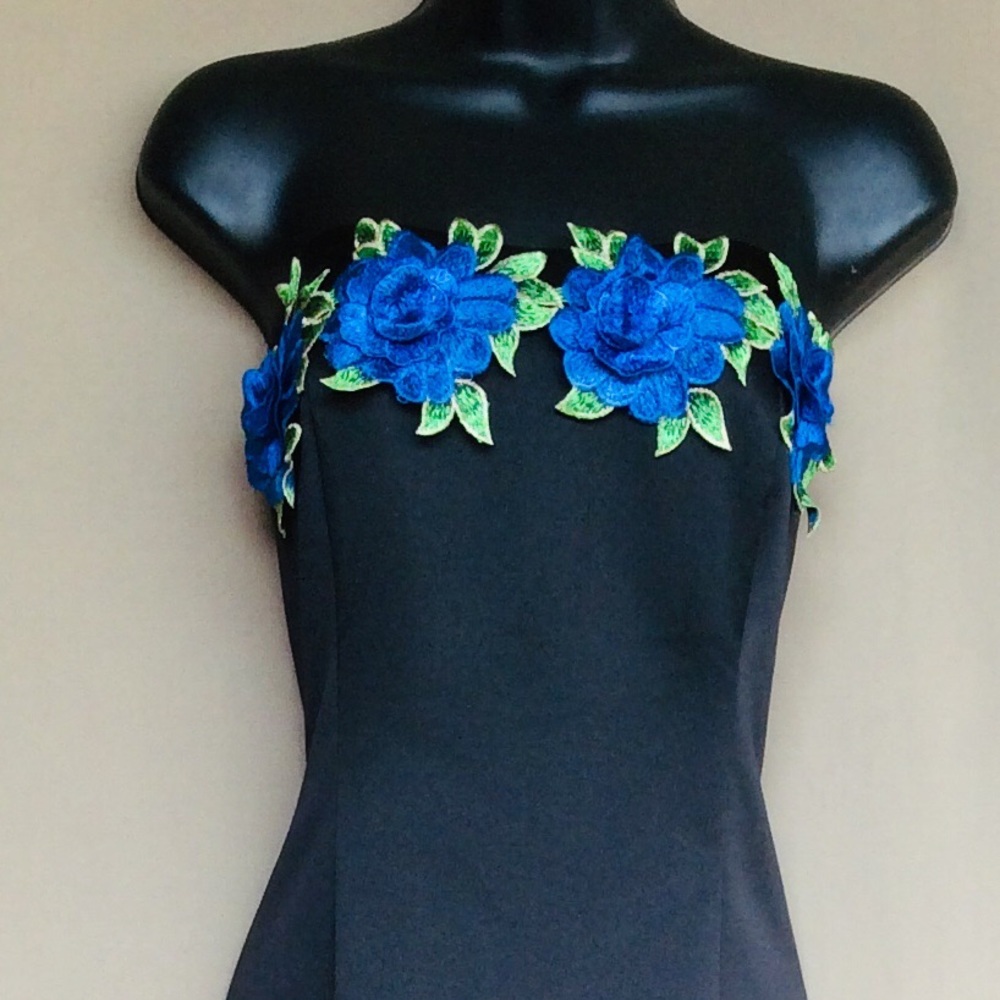 Beautiful black dress with blue flowers
